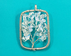 Rainbow Moonstone, Tree of Life Pendant, Silver Plated 48mm Gemstone Square pendant - TOL-GM - BeadPrism