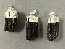 Load image into Gallery viewer, Black Turmaline Silver Capped Pendant, Raw Turmaline Pendant, druzy drusy pendant - DP595-BTS - BeadPrism