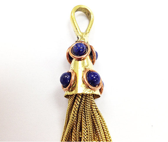 Gold Tassel Pendant with Real Lapis Blue Gemstones 6 inch Gemstone Tassels, Choose quantity - HP107L - BeadPrism