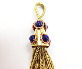 Gold Tassel Pendant with Real Lapis Blue Gemstones 6 inch Gemstone Tassels, Choose quantity - HP107L - BeadPrism