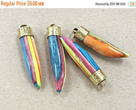 Bone Horn Tusk Tooth Pendant with Brass Cap 2 Inch Color Block Choose Quantity - TP103Multi - BeadPrism