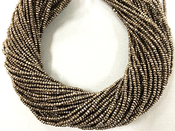 2.4mm Crystal Rondelle Strand Gunmetal Pyrite Color Long 200 Beads 16" Strand Spacer Bead - DC100-GM - BeadPrism
