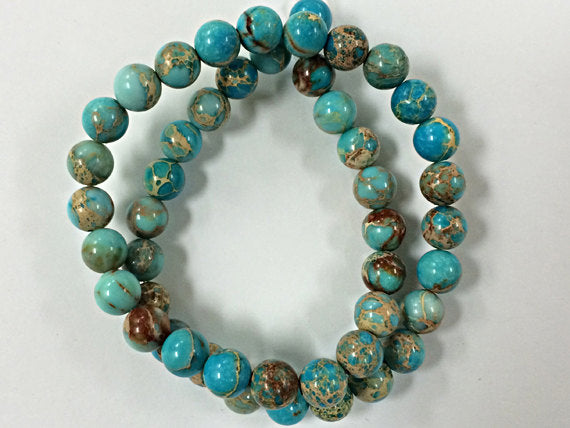 10mm Ocean Jasper Round Gemstone Beads, Full Strand 39 Beads, Blue Brown Cream Gemstones - SJAS108 - BeadPrism