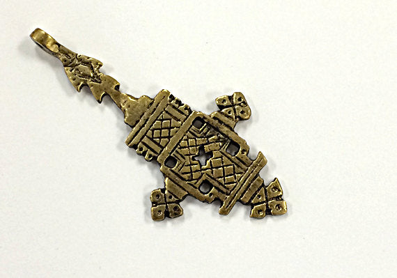 10 pc Brass Ethiopian Cross Pendant 3.25 Inch  Warrior Arrows on Top- TP141B-10 - BeadPrism