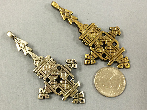 10 pc Brass Ethiopian Cross Pendant 3.25 Inch  Warrior Arrows on Top- TP141B-10 - BeadPrism