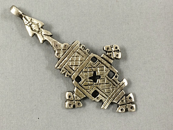 Ethiopian Cross Pendant 3.25 Inch Warrior Arrows on Top,  Silver - TP141S - BeadPrism