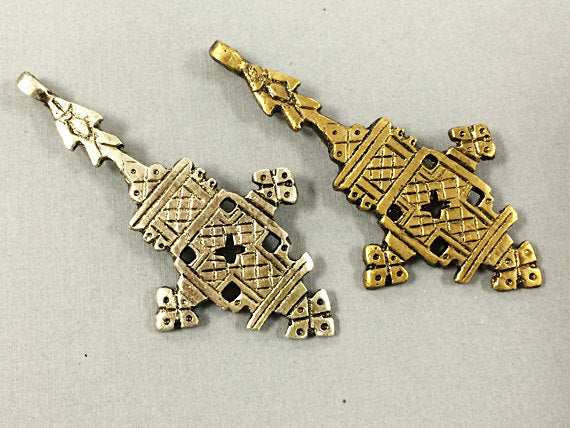 5 pc Brass Ethiopian Cross Pendant 3.25 Inch  Warrior Arrows on Top- TP141B-5 - BeadPrism
