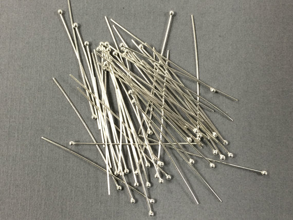 20 pc 2" 24 gauge with 2mm Ball Sterling Silver Headpins, 925 Silver Headpin Choose Quantity - SF548 - BeadPrism
