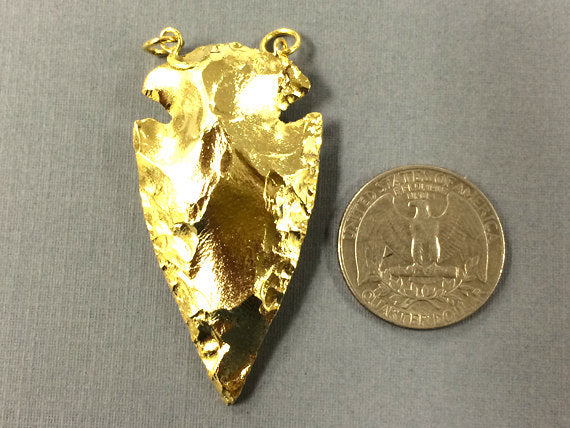 Large Gold dipped Jasper Arrowheads 2" Approx, Double Bail Pendant Choose Quantity -AP315 - BeadPrism