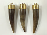 Horn Tusk tooth Tibetan Pendant with Antique Brass Cap Tan 2- 2.5 Inch,  Choose Quantity - AP154