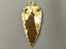 Gold Plated Jasper Arrowhead, Hand made Pendant 1.25 inch Approx, Gold Arrow head Charm - AP410 - BeadPrism