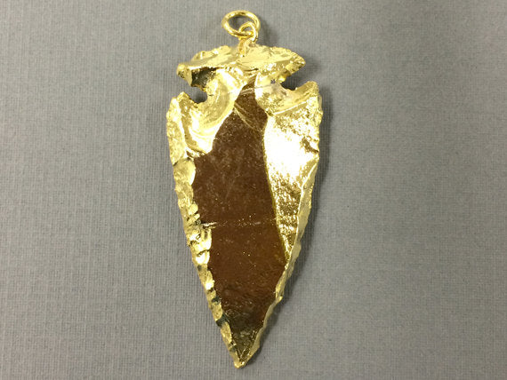 Gold Plated Jasper Arrowhead  Hand made Pendant 2 - 2.5 inch Approx - AP314 - BeadPrism