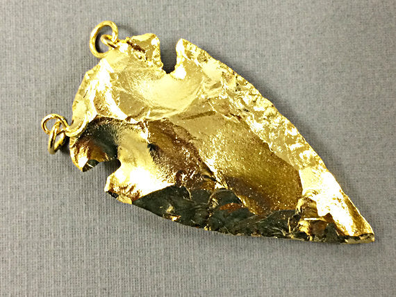 Large Gold dipped Jasper Arrowheads 2" Approx, Double Bail Pendant Choose Quantity -AP315 - BeadPrism