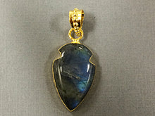Load image into Gallery viewer, Labradorite Arrowhead Pendant, 1.2 Inch, Gold Edged Natural Labradorite - AP301 - BeadPrism