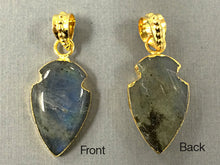 Load image into Gallery viewer, Labradorite Arrowhead Pendant, 1.2 Inch, Gold Edged Natural Labradorite - AP301 - BeadPrism