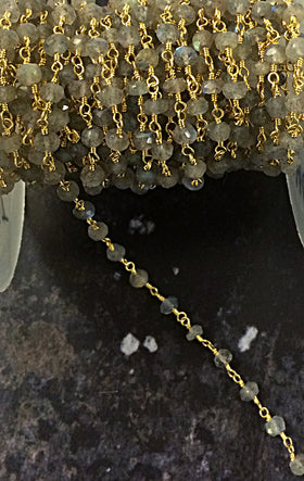 40% OFF 10 Feet Labodorite 3mm Faceted Gold Plated Wire Wrapped Chain -1Foot -CHGS12-LB - BeadPrism