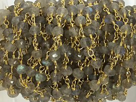 40% OFF 3 Feet Labodorite 3mm Faceted Gold Plated Wire Wrapped Chain -1Foot -CHGS12-LB - BeadPrism