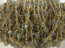 Load image into Gallery viewer, 40% OFF Labodorite 3mm Faceted Gold Plated Wire Wrapped Chain -1Foot -CHGS12-LB - BeadPrism