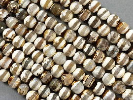 8mm Tibet Agate White, Ivory, Grey, Cream, Brown Gemstone faceted Full 14