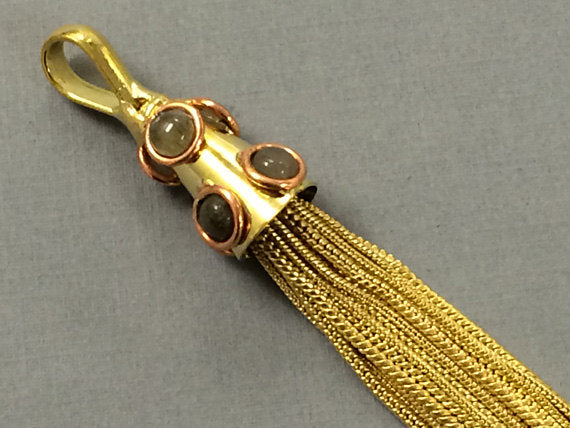 Gold Tassel Pendant with Real Labradorite Gemstones 6 Inch, Choose Quantity - HP107LB - BeadPrism