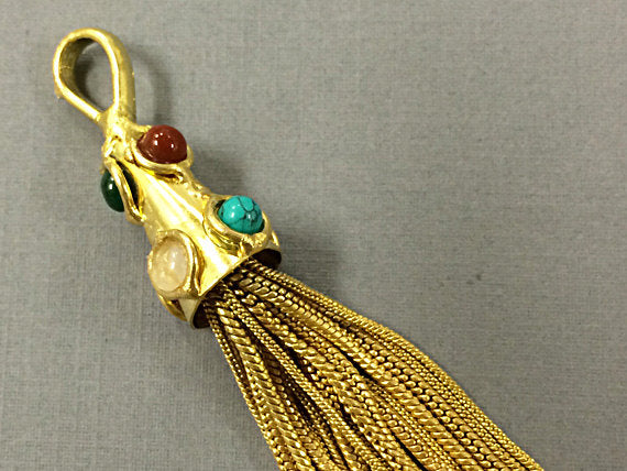 Gold Tassel Pendant Large 5.5" Real Multi Color 7 Gemstones Tassels, Choose Quantity - HP107Multi - BeadPrism