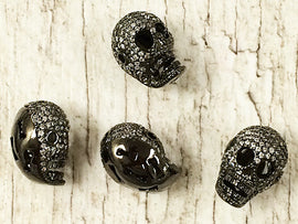 10Pc CZ Micro Pave Skull Bead, Sketelon bead, Gun Metal, Dark Rhodium -BMP11-GM-10 - BeadPrism