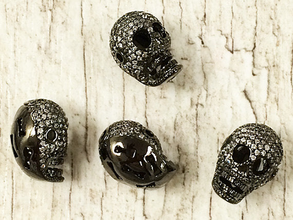 3 Pcs Pave Skull Bead CZ Micro Pave Skull, Sketelon, Gun Metal, Silver, Gold Specify Color - BMP11-3 - BeadPrism