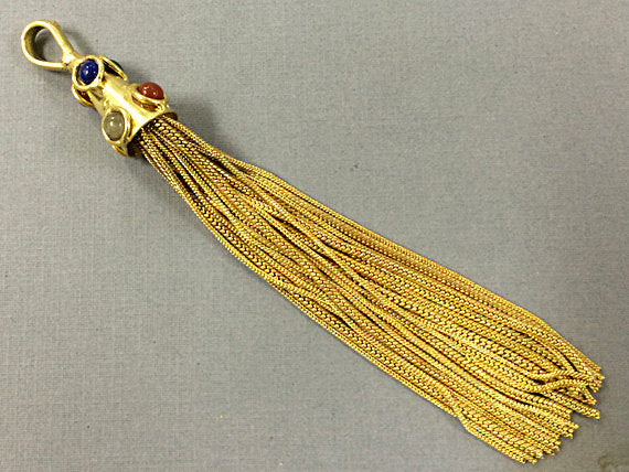 Gold Tassel Pendant Large 5.5" Real Multi Color 7 Gemstones Tassels, Choose Quantity - HP107Multi - BeadPrism