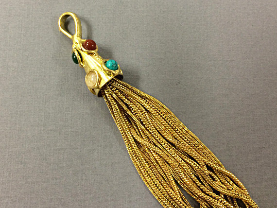 Gold Tassel Pendant Large 5.5" Real Multi Color 7 Gemstones Tassels, Choose Quantity - HP107Multi - BeadPrism