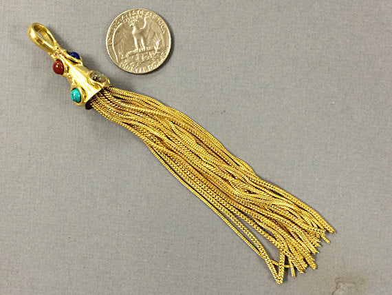 Gold Tassel Pendant Large 5.5" Real Multi Color 7 Gemstones Tassels, Choose Quantity - HP107Multi - BeadPrism