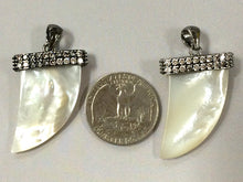 Load image into Gallery viewer, Pave CZ Horn Tusk in Real Mother Of Pearl 37mm x 25mm, Dark Rhodium, Gunmetal Finish, 1Pc - Ap250 - BeadPrism
