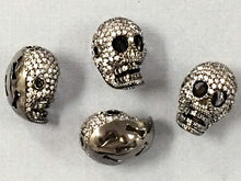 Load image into Gallery viewer, CZ Micro Pave Skull Beads, Sketelon Gun Metal, Dark Rhodium, horizontal and Vertical Hole - BMP11-GM - BeadPrism