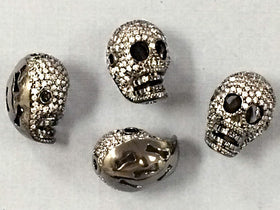 CZ Micro Pave Skull Beads, Sketelon Gun Metal, Dark Rhodium, horizontal and Vertical Hole - BMP11-GM - BeadPrism