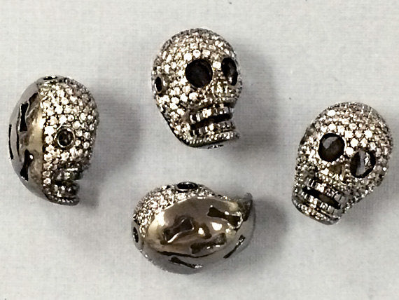 3 Pcs Pave Skull Bead CZ Micro Pave Skull, Sketelon, Gun Metal, Silver, Gold Specify Color - BMP11-3 - BeadPrism