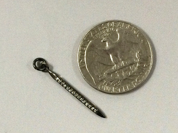 Diamond Pave Spike Pendant 27mm, 1" Real Diamond Pave Necklace Sterling Silver choose Option - DIA23 - BeadPrism