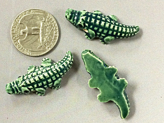 20 Pc Large Glazed Alligator Beads, Ceramic Beads 2.6mm Large Hole, 37x15mm Peruvian Beads - PC09-20 - BeadPrism