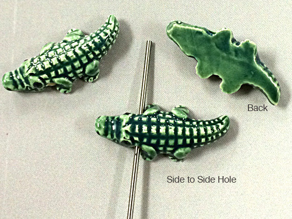 20 Pc Large Glazed Alligator Beads, Ceramic Beads 2.6mm Large Hole, 37x15mm Peruvian Beads - PC09-20 - BeadPrism