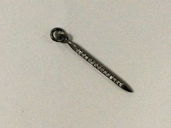 Diamond Pave Spike Pendant 27mm, 1" Real Diamond Pave Necklace Sterling Silver choose Option - DIA23 - BeadPrism