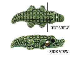 4 Pc Large Glazed Alligator Bead, Ceramic Animal Bead 2.6mm Large Hole 37x15mm Peruvian Beads - PC09 - BeadPrism