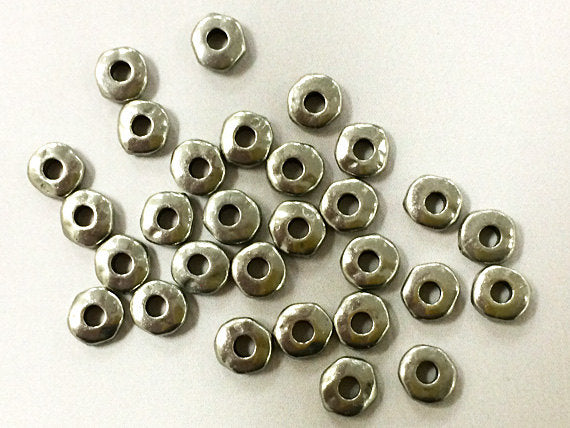 50Pc 7mm Nugget Heishi Spacer Beads Pewter Antigue, Light GunMetal Finish Tierracast - P0450PA - BeadPrism