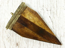 Load image into Gallery viewer, Arrowhead 3.1" Large Bone Pendant with Brass Cap Antique Brown Amulet 79mm Arrowhead 1 Pc - TP135B - BeadPrism