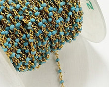 Load image into Gallery viewer, 40%OFF 10Ft Turquoise 3mm Faceted Gemstone Gold Plated Wire Wrapped Chain By Ft -CHGS-TQ - BeadPrism