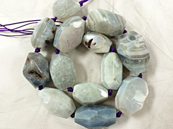 1 Large Agate Focal Bead 1.25-1.5 inch Drilled vertical grey gemstones polished & faceted - SAGT275 - BeadPrism