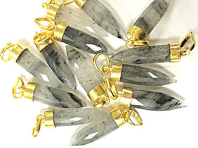 Rutilated Quartz Faceted Charm Pendant 1.4" w/ 24K gold electroplated cap minimalist jewerly -AP308 - BeadPrism