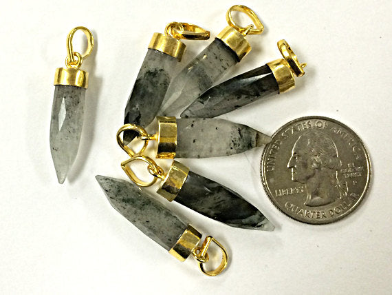 Rutilated Quartz Faceted Charm Pendant 1.4" w/ 24K gold electroplated cap minimalist jewerly -AP308 - BeadPrism