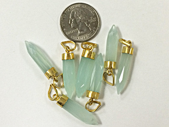 Aqua Blue Chalcedony Spike Faceted Charm 1.4", 24K gold electroplated cap, Aqua Blue pendant - AP306 - BeadPrism