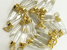 Load image into Gallery viewer, Crystal quartz Spike Faceted Charm 1.4" w/24K gold electroplated cap minimalist jewerly -AP305 - BeadPrism
