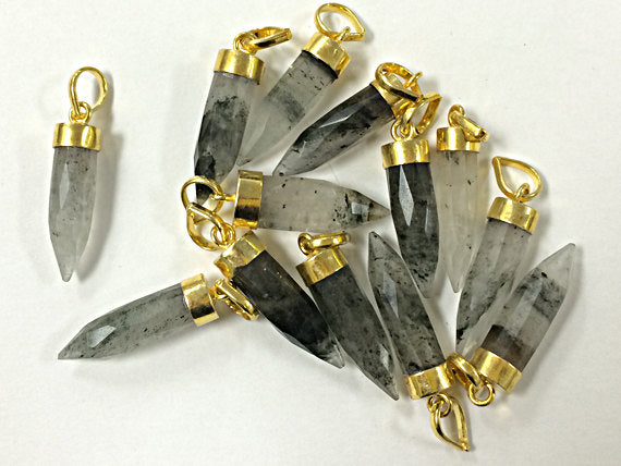 Rutilated Quartz Faceted Charm Pendant 1.4" w/ 24K gold electroplated cap minimalist jewerly -AP308 - BeadPrism