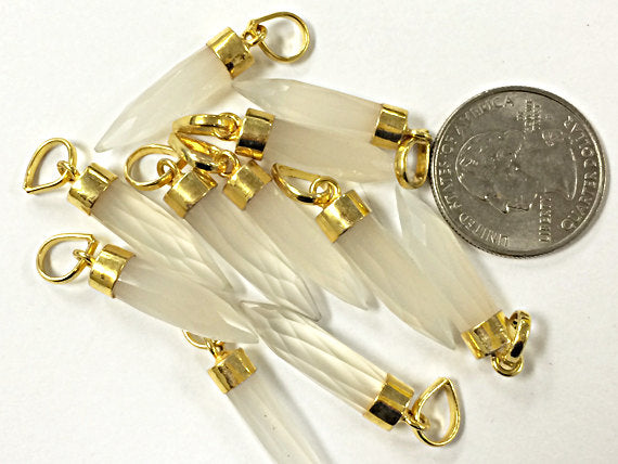 White Chalcedony Spike Faceted Charm 1.4" with 24K gold electroplated cap, White pendant - AP309 - BeadPrism