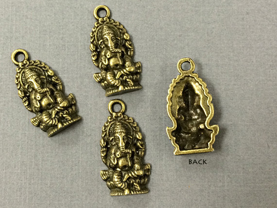 4 Pc  Ganesha Charms Pendant, Antique Brass Finish, 1 Inch  - PBF374 - BeadPrism